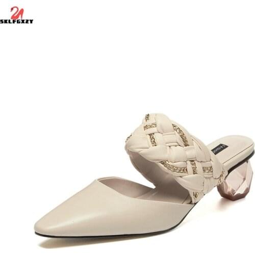 SKLFGXZY New Summer Style Black Beige Women Genuine Leather Roman Sandals Sheepskin Sandals Slippers