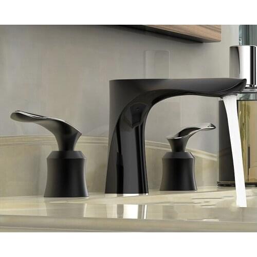 Black and chrome solid brass bathroom sink basin faucet Art design Dual handle three holes mixer faucet