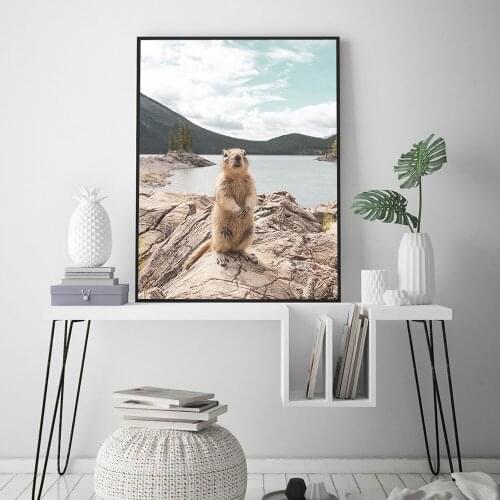 Modern Green Landscape Art Posters And Prints Forest Mountain Boat Lake Plant Beaver Pictures Wall Canvas Painting Home Decor