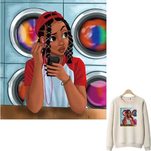 Iron-On Transfer For Clothing Fashion Black Girl A-Level Washable Woman T-Shirts Thermoadhesive Patches Simple Clothes Stickers