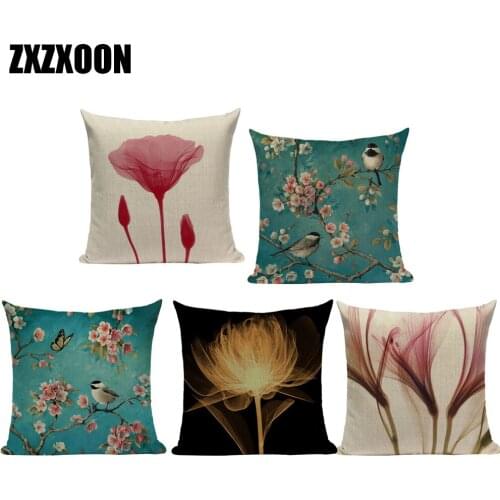 Vintage Style Decorative Throw Pillows Case Retro Flowers Butterfly Birds Trees Polyester Sofa Cushion Cover for Living Room