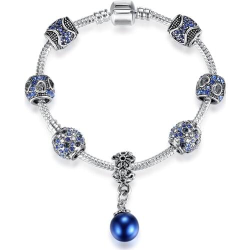 Vintage Colorful Beads Silver Plated Crystal Charms Beads Fit Snake Chain Bracelets & Bangles For Women DIY Jewelry