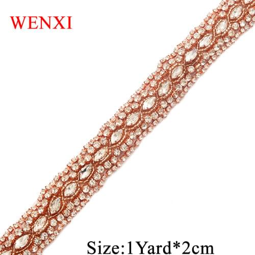 WENXI 5YARDS Crystal Rhinestones Applique Trim For Bridal Gown Sash Sew On For Wedding Dress Belt WX804