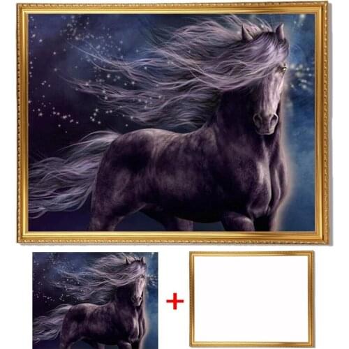 Framed Full Round Diamond 5D DIY Diamond Painting Embroidery Cross-stitch Fair Horse Rhinestone Mosaic Painting Decor Gifts