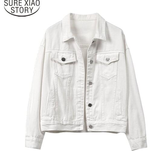 Korean Jean Jacket Clothing 2021 Autumn and Winter Clothes Women Denim Jacket White Coats Female Short Loose ladies tops 11994