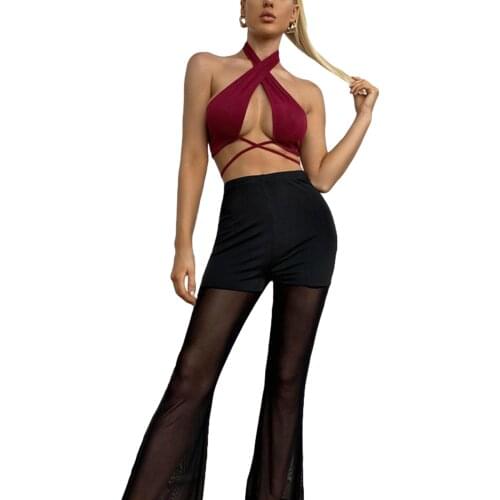 Female Camisole, Solid Color Halter Neck Hollow Out Vest Sleeveless Crop Tops for Summer, Red, S/M/L/XL/XXL