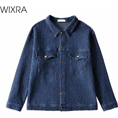 Wixra Women Denim Blue Jackets Femme Casual Turn Down Collar Pockets Street Style Coats 2021 Autumn Spring