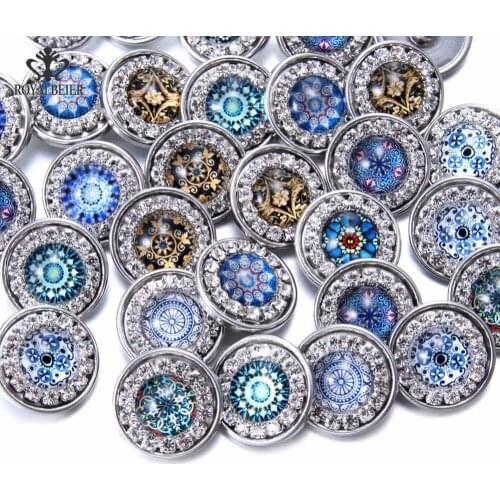 10pcs/lot 18mm Snap Button Rhinestone Glass Charms Jewelry Multi Exotic Pattern For 20mm Snaps Bracelet 18mm Snap Jewelry KZ0966