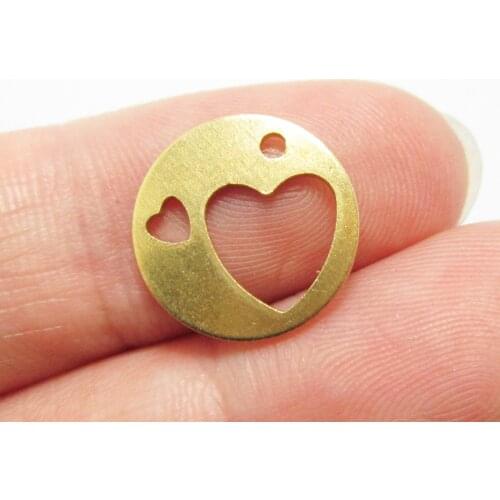 Brass earring charm Round heart brass finding 14x0.9mm necklace component Jewelry supplier -12pcs R1390