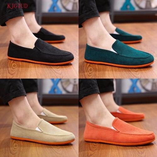 2020 Mens Canvas Peas Shoes Mens Tide Lazy Fashion Casual Flat Shoes A Pedal Driving Shoes Scarpe Uomo Chaussures Homme