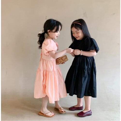 2021 Korea style girls dress fashion cotton summer shorts sleeve girls dresses