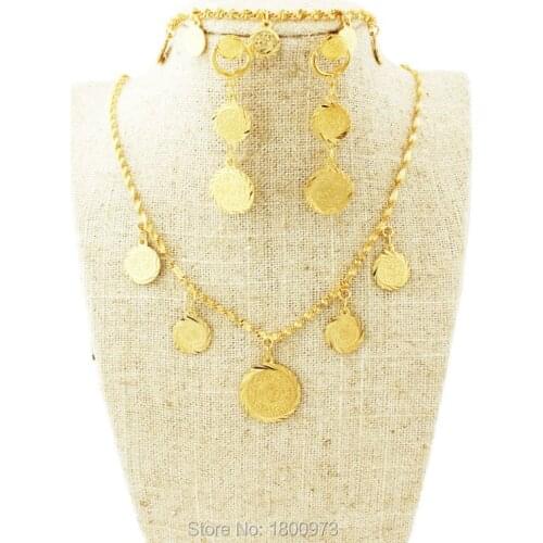 Adixyn Coin Set Jewelry Necklace Earring Bracelet For Women Gold Color Fashion Jewelry Coins Men