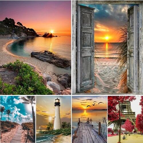 5D DIY Diamond Painting Landscape Sunset Kit Full Drill Square Embroidery Scenery Mosaic Art Picture of Rhinestones Decor Gift