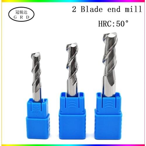 Hrc50 2 flute aluminium end mill 1mm~16mm 4mm 6mm 8mm 10mm 12mm 50L~100L metall milling machine cnc milling cutters 1.5mm
