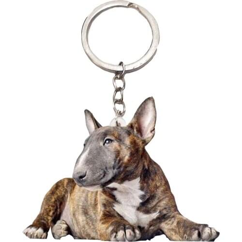Bull Terrier Dog Acrylic Keyring Animal Sit Dogs Stainless Steel Keychain Men Car Key Chain Ring Gift Gifts for Women Keyring