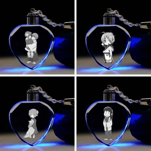 IVYYE Gintama Series Heart Shape Anime LED Key Chains Figure Keyring Crystal Toy Keychain Light Keyholder Unisex Gifts NEW