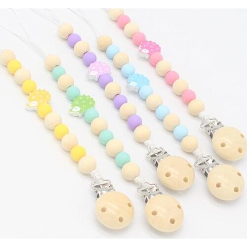 5 Colors Delicacy Handmade Wooden Beads Nipple Clip for Baby Pacifier New Baby pacifier Clip Baby Teething Chew Toys Clip Chain