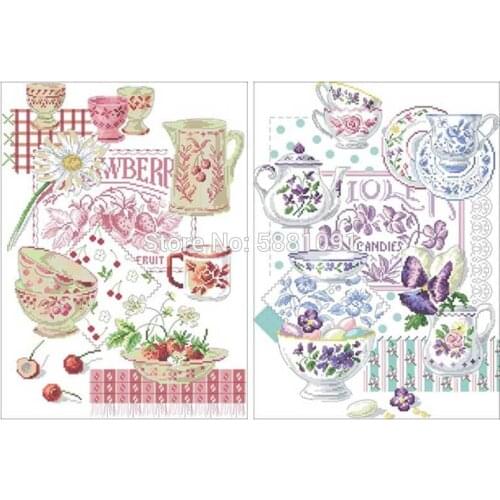 Tea set patterns Counted Cross Stitch 11CT 14CT DIY wholesale Chinese Cross Stitch Kits Embroidery Needlework Sets home decor