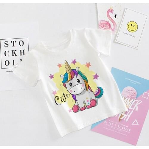 Baby Kids Trend Cute Tops Summer Fashion Unisex Unicorn T-shirt Children Boys Short Sleeves White Tees For Girls Clothes