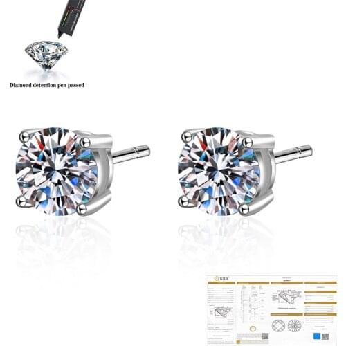 EF Tota 0.5ct 1ct Round Cut Diamond Test Passed Moissanite 18K White Gold Plated 925 Silver Earrings Woman Girlfriend Gift
