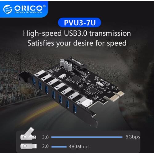 ORICO PVU3-7U-V1 SuperSpeed USB 3.0 7 Port PCI-E Express Card with a 15pin SATA Power Connector PCIE Adapt