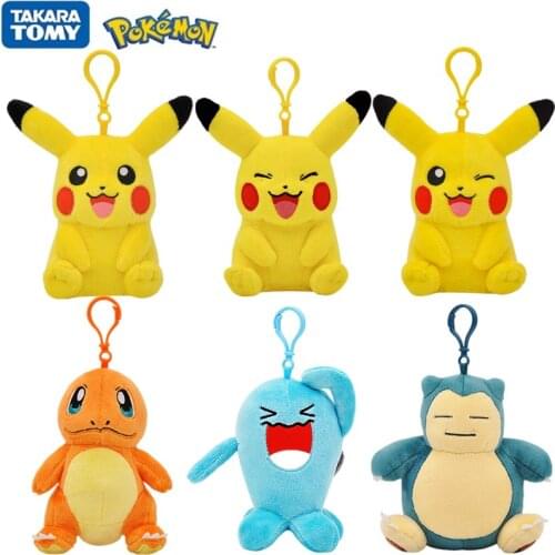 12cm Pokemon Toys Plush Keychain Pendant Doll Anime Figures Pikachu Charmander Psyduck Wobbuffet Snorlax Kids Xmas Gift