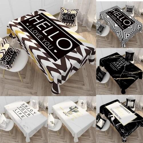 Ins Cotton Linen Household Tablecloth Waterproof Oilproof Table Cloth Black White Letter Rectangular Table Cover