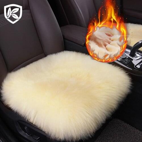 Karcle 1 PCS Warm Car Seat Cover Wool Fur Natural Sheepskin Seat Covers Winter Plush Cushion Faux Fur Material Car Interior