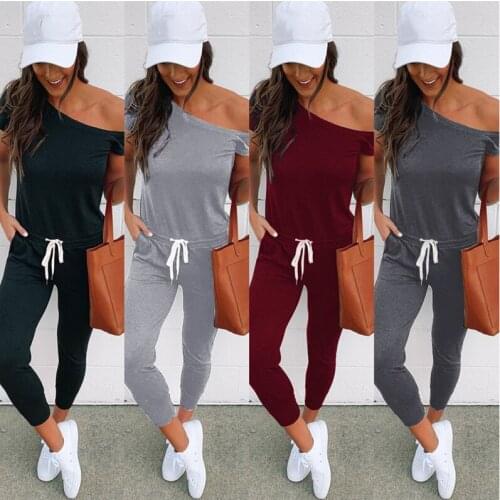 Spring Summer Jumpsuit Women Fashion Elegant Off Shoulder Casual Long Sleeve Jumpsuits Solid One Piece Playsuit Women Overalls