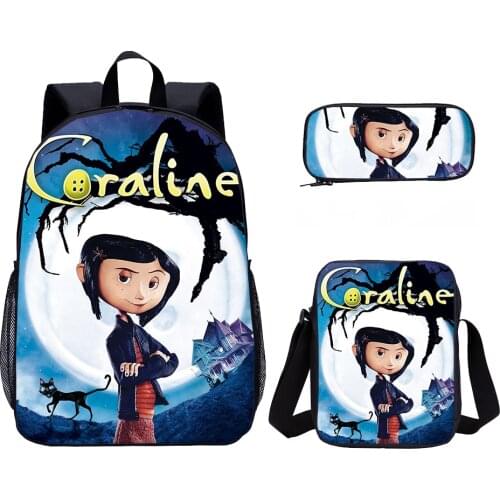 Coraline Primary School Backpack Set Large Student Backpack 3 Pcs Satchel Bag Book Casual Bag Daypack