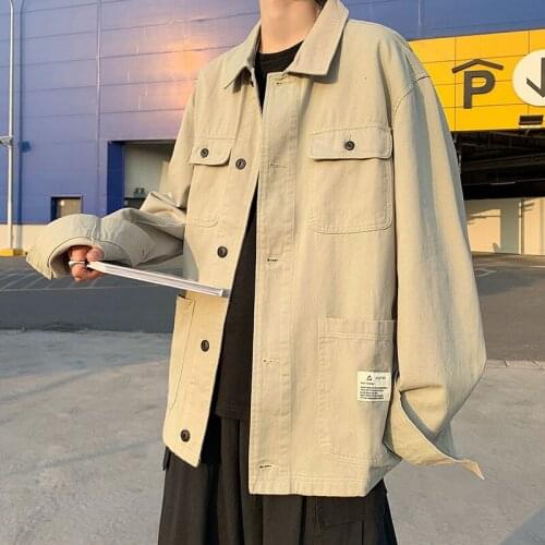 Black Gray Jackets Long Sleeve Mens Clothes Loose Classic Retro Overalls Streetwear Thin Versatile Multi-pocket Tops Oversize