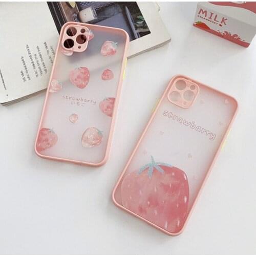 Cute Cartoon Pink Strawberry Transparent Phone Case For iPhone 11 Pro max X XS XR 12 Mini 7 8 plus SE 2 Fashion Soft Back Cover