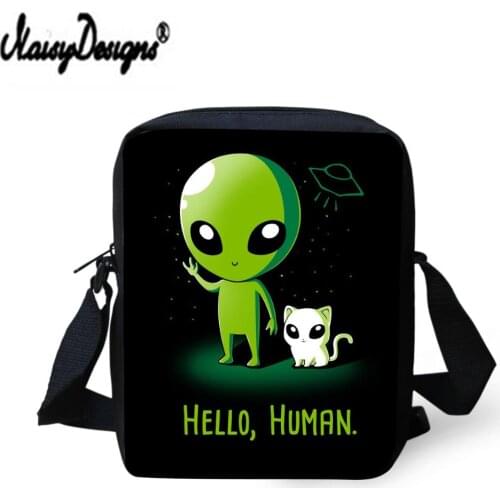 Dropshipping Outdoor Mini Messenger Bags For Girls Boys Alien Say Hello Pattern Printing DIY Beach Bags Funny Storage Bags
