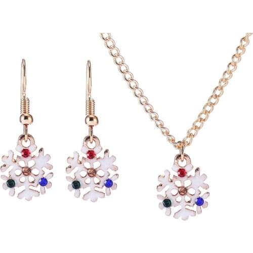 MISANANRYNE Christmas Snowflake Necklace Earring Set Colorful Rhinestone Cute Snow Necklaces For Kids Gold Chain Xmas Gifts