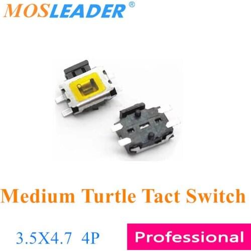 Mosleader 1000pcs Medium Turtle Tact switch Touch Button 4P 3.5*4.7 3.5x4.7 Side switch button with location Bulk Tape