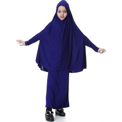 Muslim Girls Dress Kids 2 Pieces Set Abaya Long Hijab Scarf Maxi Skirts Islamic Clothing Arab Prayer garment Jilbab Burqa Kaftan