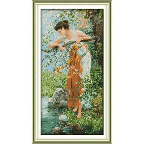 The Charm of Spring Portrait Canvas Set Cross stitch kits 11CT Printed Embroidery DIY Handmade Needlework Home Decor Ricamo