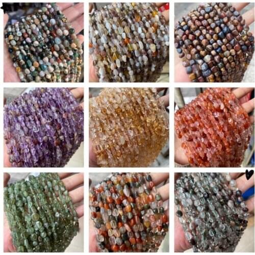 Irregular Natural Semi-precious Stone Beads 6-8mm Strawberry crystal agates Polished Strand Bead For DIY Making Jewelry Bracelet