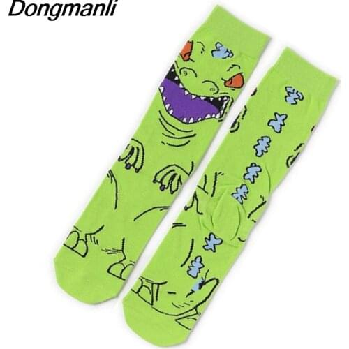 P4262 1 pair Dinosaur Personalise Reptar Men Cotton Socks Clown Famous Horror Movie Socks Unisex Funny Novelty Socks