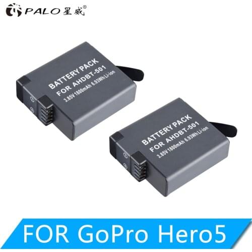 PALO 2Pcs Gopro Hero 5 1800mAh AHDBT-501 AHDBT501 AHDBT 501 Camera Rechargeable Battery For Gopro Hero 5 Hero5 Go pro