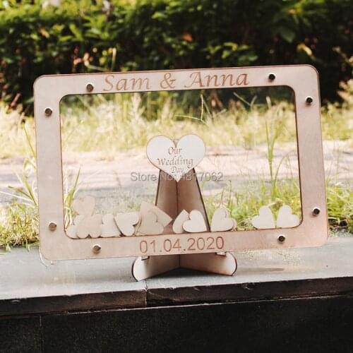 Personalised Wedding Guestbook Alternative Heart Drop Box wedding Decor Oak Finish With Framed