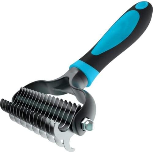 Pet Grooming Tool 2-Sided Undercoat Rake Dog Cat Brush Safe Dematting Comb for Tangles Removing Shedding or Flying Hair
