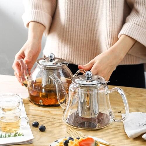 Large Capacity Transparent Can Be Heated By fire Glass Teapot With Stainless Steel Strainer Water Tea Juice Bottle Teapot