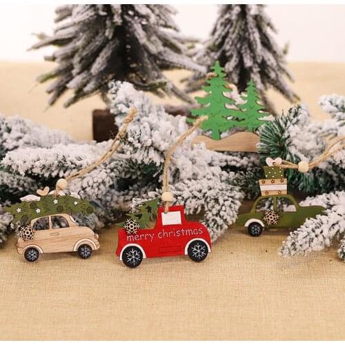 Christmas Wooden Decorations Painted Colorful Car Christmas Tree Ornaments Pendant Decor For Home Kids Toys Xmas New Liberal