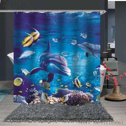 SeaWorld 3D Printed Shower Curtain Bathroom Toilet Waterproof and Mould Proof Bathroom Partition Curtains Home Decoration