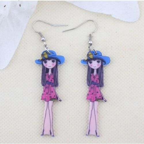 Bonsny drop earrings cute angel girls dressed lovely fairy printing thin acrylic new 2014 design angel for girls woman jewelry