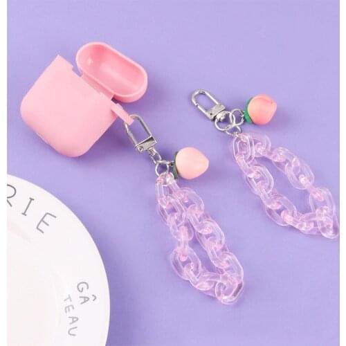 Cute Fresh Peach KeyChain for Women Keyring Car Key Holder Bag Backpack Decor Chains Lanyard Hand Strap Charms for Airpods Case