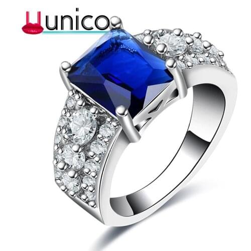 Blue Fashion Quality Ring 2ct AAA zircon Wedding Engagement UUNICO Brand rings Crystal Jewelry for Women Valentines Day Gift U2