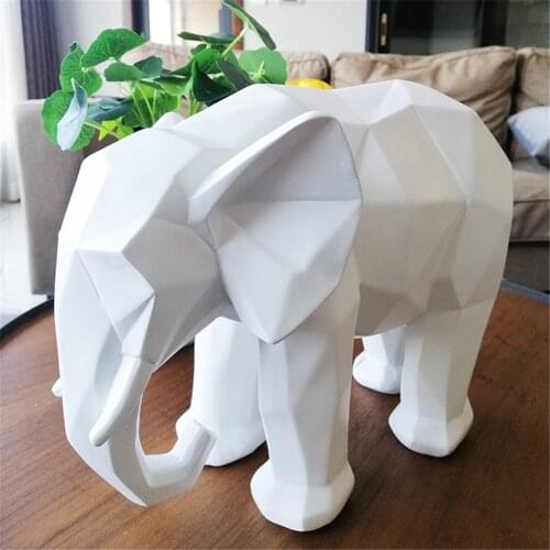 Fashion Abstract 3D Print Elephant Statue Resin Ornaments Home Decoration Accessories Gift Geometric Elephant Sculpture Crafts 4