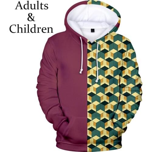 Gaudy Print Red and black plaid Ghost Blade 3D Hoodies Men Women Streetwear Coat Autumn 3D Kids Demon Slayer Children Hooded Top